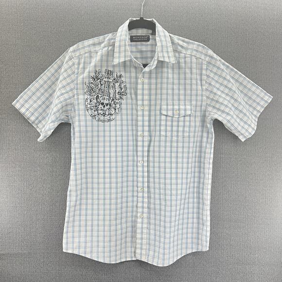 Montage Collection Mens Plaid Lightweight Button Up Shirt L No Surrender Scull - Picture 1 of 8